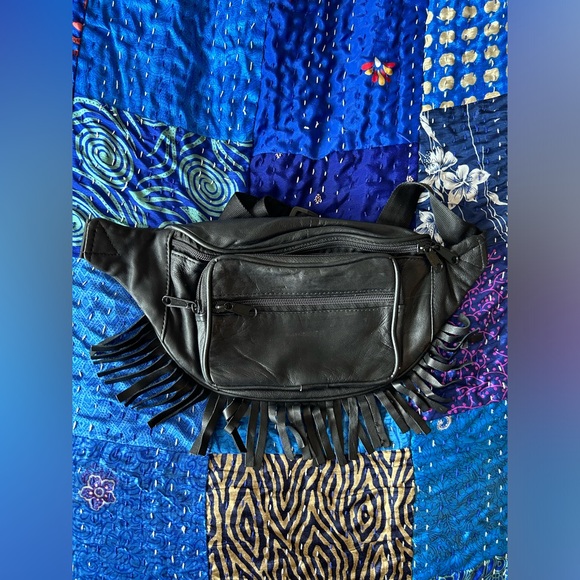 Handbags - Cowboy Fringed Genuine Leather Black Fanny Pack